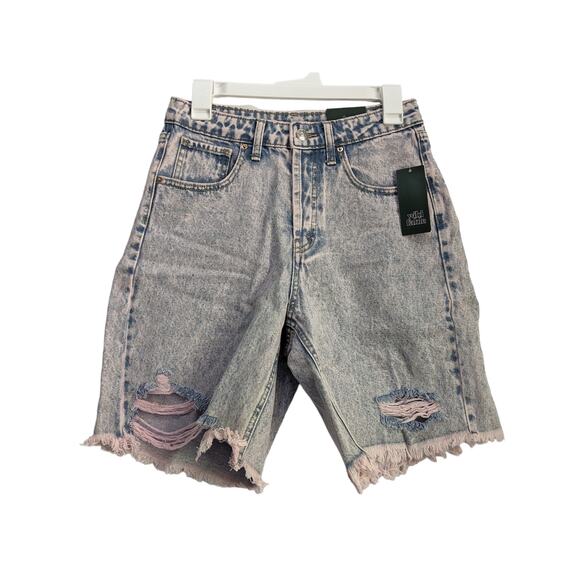 Wild Fable Bermuda Jean Shorts 2 Pink High Rise Ripped Raw Hem Denim Cutoff Wide - Picture 1 of 11